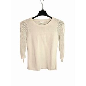 Calvin‎ Klein White Sweater Mesh 3/4 Sleeves With Fringe Size Medium
